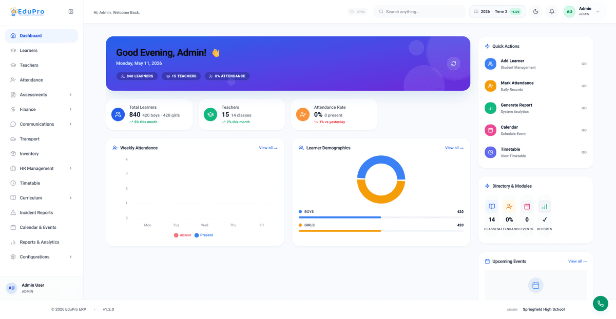 Edupro SaaS - Comprehensive School Management Platform