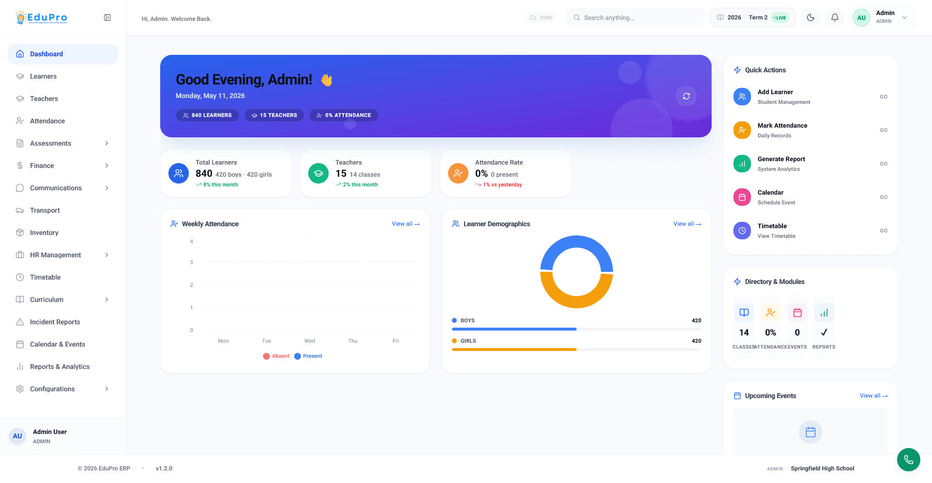 Edupro SaaS - Comprehensive School Management Platform